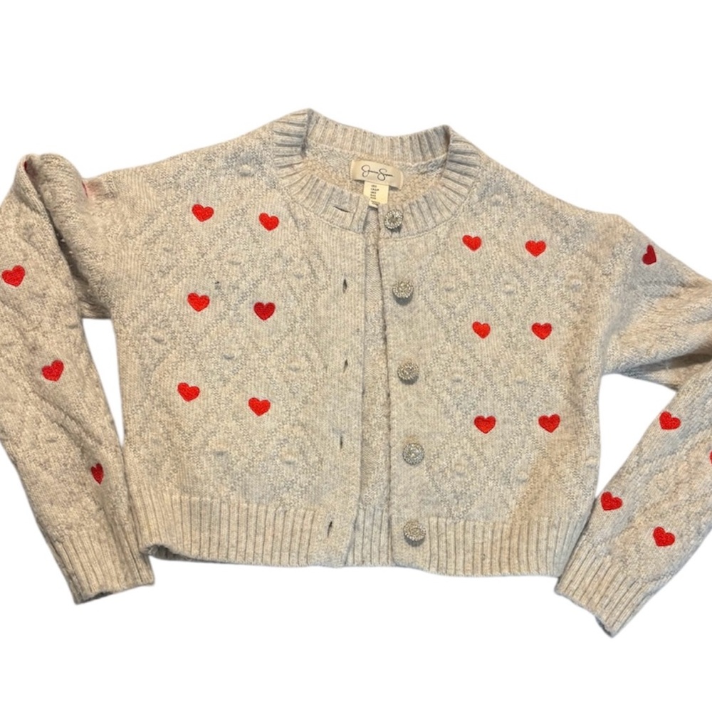 Jessica Simpson Girls' Cardigan Sweater with Red Hearts